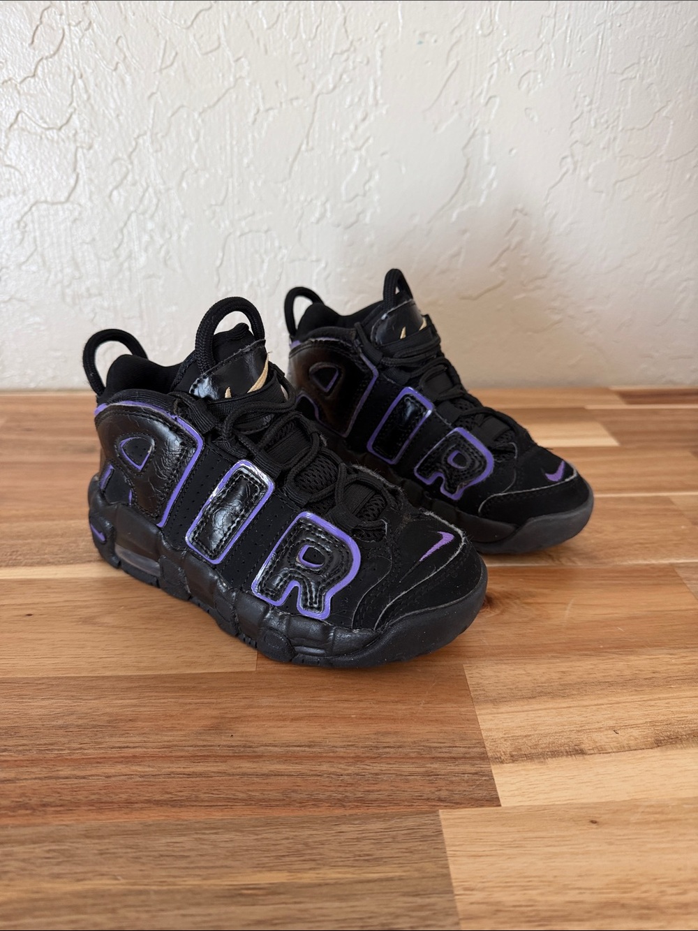 Nike Air More Uptempo 96 Black Purple Kids Sneakers Size 11c